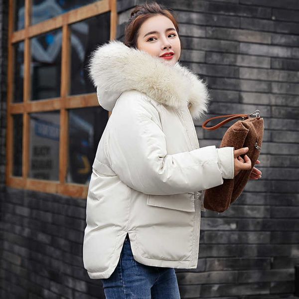 

winter jacket women large fur collar down wadded jacket female cotton-padded jackets thickening women winter coat t191130, Black