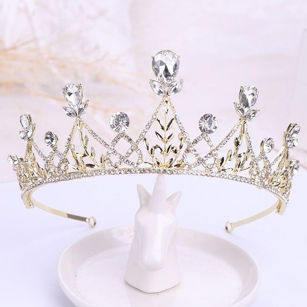 

hair clips & barrettes getnoivas gold alloy leaf tiaras de noiva jewelry rhinestone birthday crown women headpiece pageant wedding accessori, Golden;silver