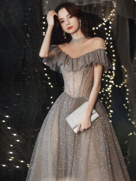 

party dresses illusion evening dress pleated luxury sparkly a-line slim boat neck prom for women 2021 robe longue femme chic, White;black