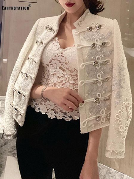 

heavy craft applique multi-row buckle splicing chain tweed short coat ladies new style in autumn and winter, Black;brown