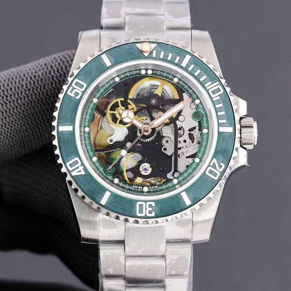 

men's watch, diving watch, hollow dial, stainless steel watchband, folding buckle, carbon fiber bezel, wholesale and retail, Slivery;brown