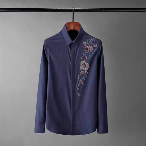 

diamond rose mens shirts luxury long sleeve casual mens dress shirts slim party male plus size 4xl, White;black