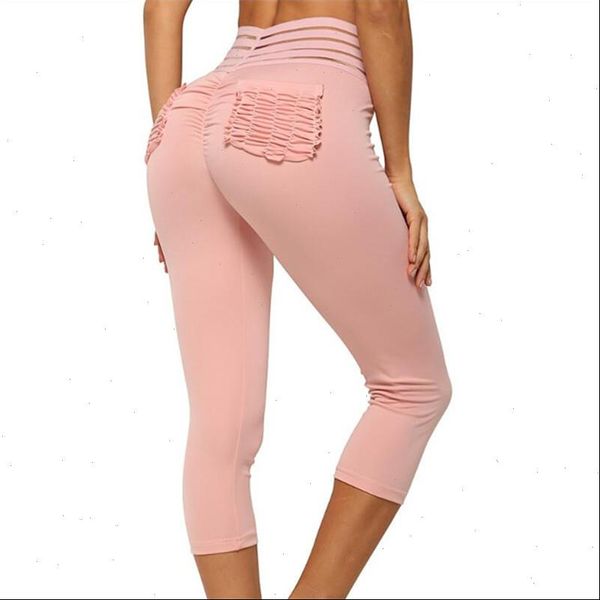 

women leggings pink pocket patchwork leggings mujer exercise fitness push up female sportswear pants 3 4 mid calf length jegging, Black