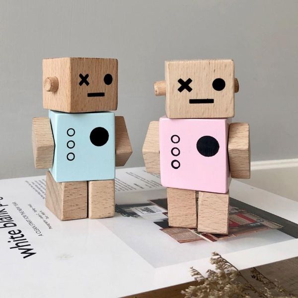 

decorative objects & figurines wooden robot bodies joint adjustable toy craft art kids room decoration po props*
