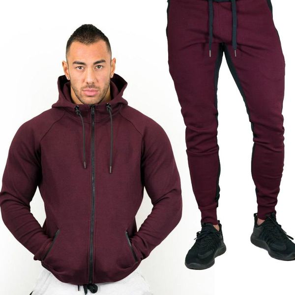 

male muscle brother winter new plus velvet sports fitness men suit casual long sleeve two-piece hooded pullover sweater, Gray