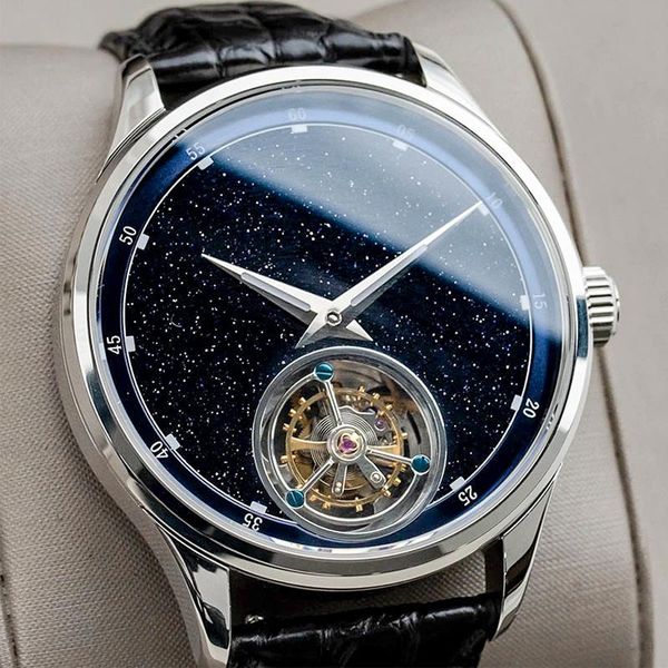 

wristwatches sugess watch for men st8230 tourbillon movement sapphire aventurine starry luminous design luxury casual wristwatch waterproof, Slivery;brown