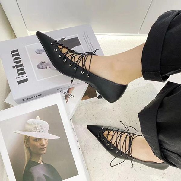 

dress shoes spring patent leather cross tied lace up pointed toe single mid heeled fashion dance pumps, Black