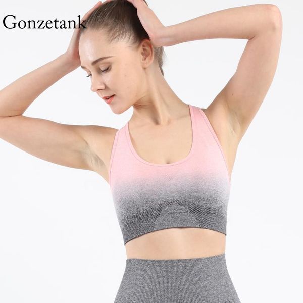 

seamless sports gradient bra women shockproof running gym workout yoga vest bra breathable workout, White;black