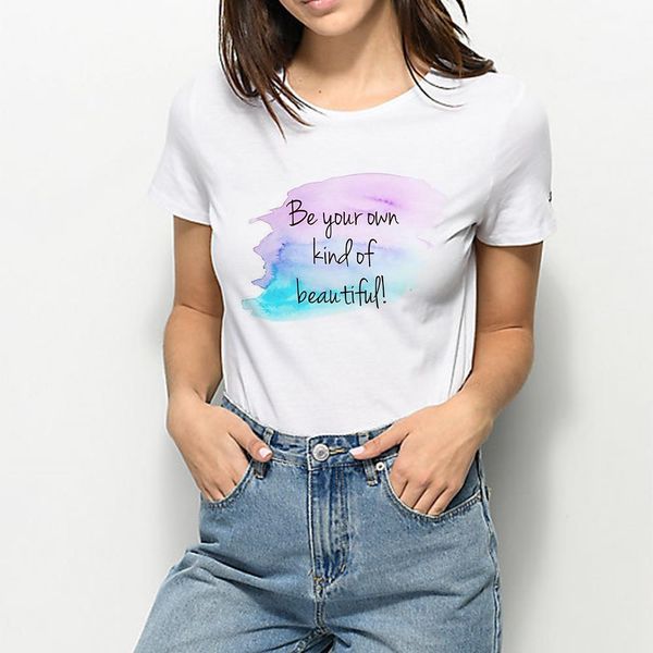 

trendy summer spring tshirt harajuku dream english alphabet printed t-shirt cute cartoon be your own kind of beautiful t shirt, White
