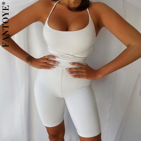 

2021 new spaghetti strap bandage rompers women summer solid bodycon bodysuit black backless ny nightclub female overalls nyc0, Black;white