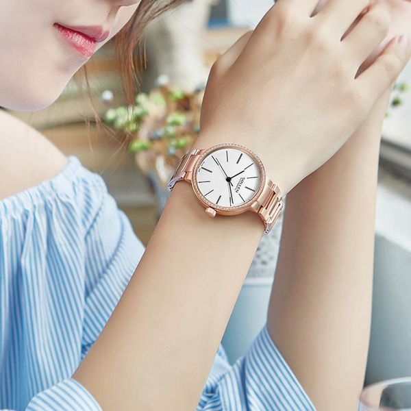 

wristwatches sollen/ solon diamond quartz watch ladies mechanical steel belt waterproof women's, Slivery;brown