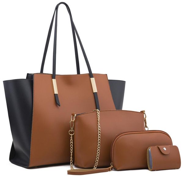 

fashion trend handbag bat design womens bag simple color matching pu three-piece casual lady shoulder bags