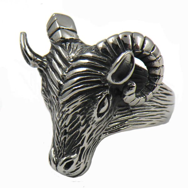 

11w88 stainless steel mens jewelry punk ring vintage ring rolling horn goat sheep animal biker ring gift for brothers, Silver
