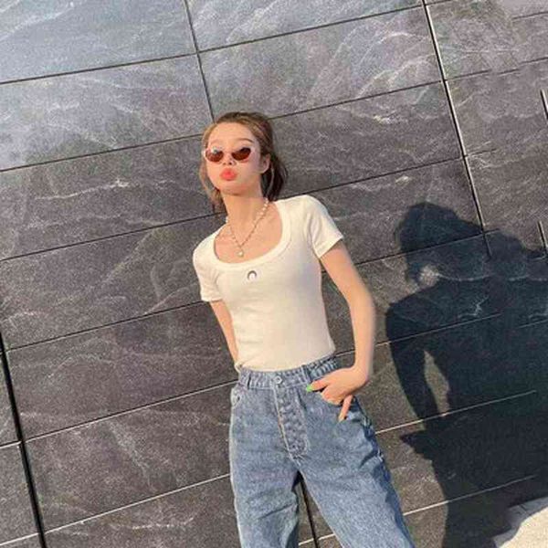 

women's t-shirt all products of spring women's wear and summer novelty in 2021 - conference cut slim cotton baby moon u-neck black, White