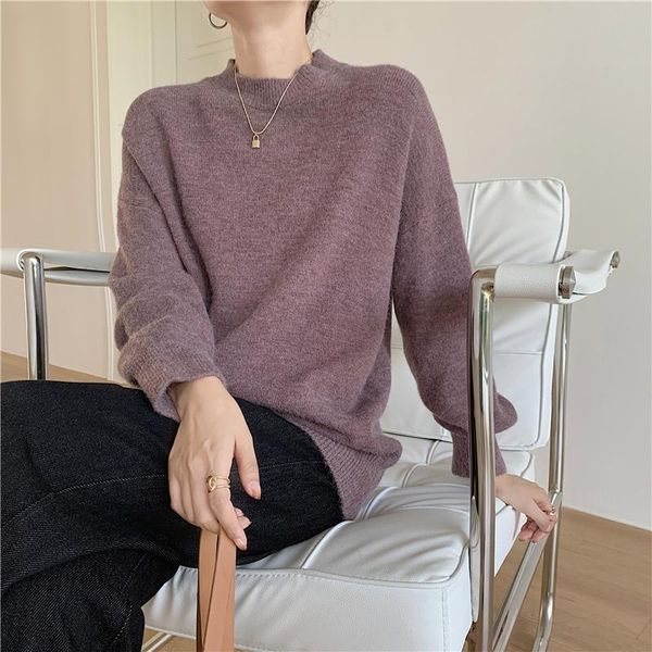 

women's sweaters rimocy soft loose knitted women 2021 autumn winter long sleeve solid pullovers woman warm basic o neck jumper, White;black
