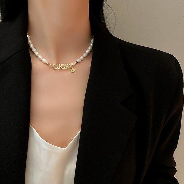 

pendant necklaces freshwater pearl necklace fashion simple lucky stitching for women trendy vintage jewelry girlfriend gifts, Silver