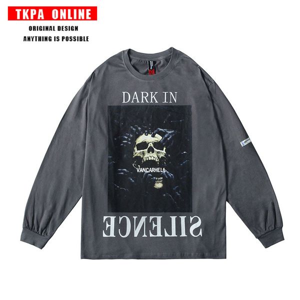 

tkpa dark rock skull print long sleeve t-shirt, White
