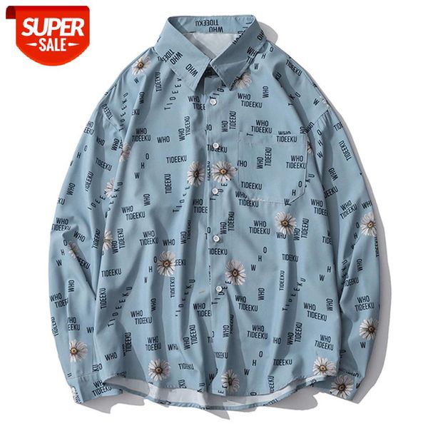 

hip hop casual shirts 2020 harajuku streetwear oversized long sleeve shirt autumn daisy print fashion loose cotton gothic shirts #h24q, White;black