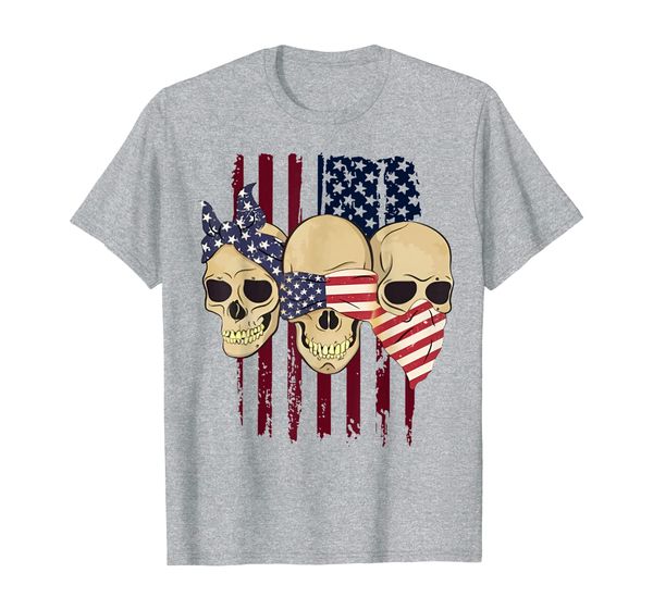 

see no evil, speak no evil, hear no evil skull 4th of july t-shirt, White;black