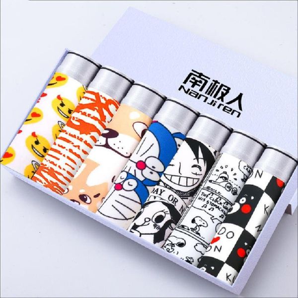 

underpants 7pcs mens underwear personality cartoon print boxer briefs soft and breathable shorts, Black;white