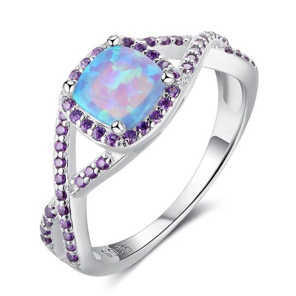 

cluster rings opal 925 sterling silver cubic zirconia women wedding ring finger jewelry gift, Golden;silver