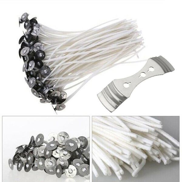 

100pcs 15cm pre waxed candlewicks for candle making + 1pc 3-hole holder bracket 100 qylajg