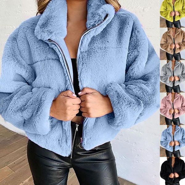 

women's jackets winter women faux fur warm coat fashion fluffy solid soft outerwear woman zipper cardigan 2021 autumn oversize, Black;brown