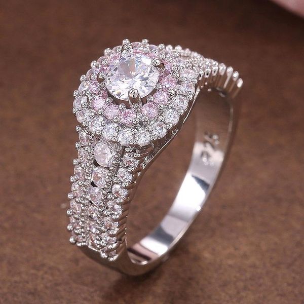 

wedding rings caoshi romantic engagement for women silver color micro paved white/pink cubic zirconia exquisite jewelry valentines gift, Slivery;golden