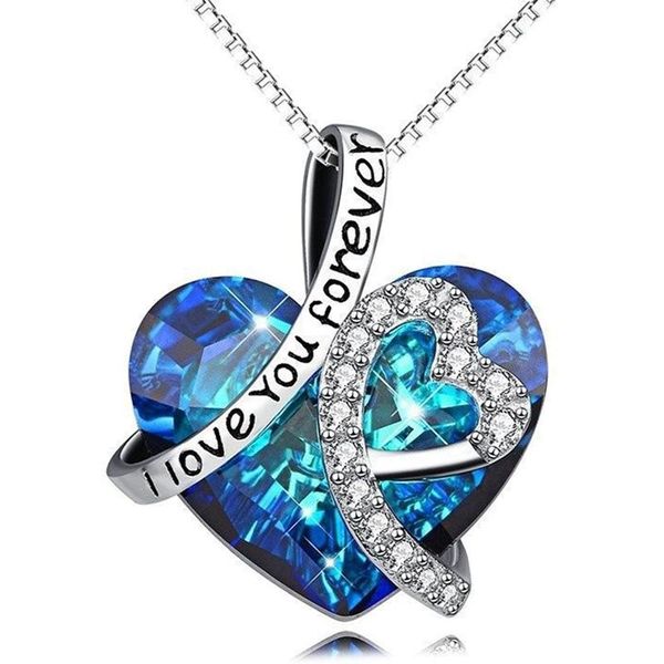 

pendant necklaces fashion cool ornament i love you forever ocean heart crystal clavicle necklace, Silver