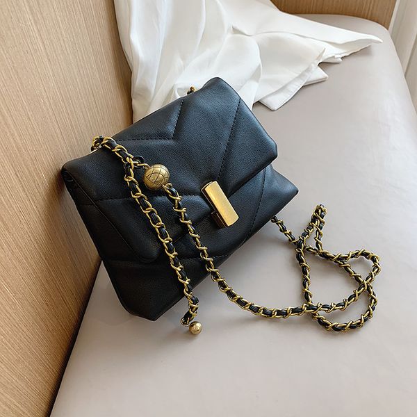 

vintage golden ball chain designer pu leather crossbody bags for women 2021 winter womens trend handbag trending cross body bag