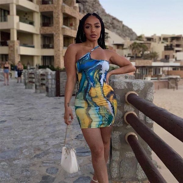 

backless short skirt, women dress summer creative mixed color abstract printing sloping shoulder sleeveless slim, Black;gray