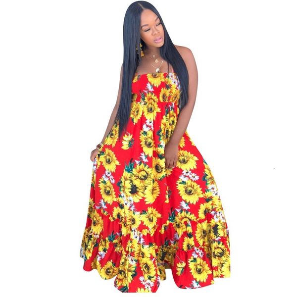 

summer bohemian beach girdles women's dress off shoulder long, sunflower plied to the ground dressed in new fashion 2021 xm2a, Black;gray