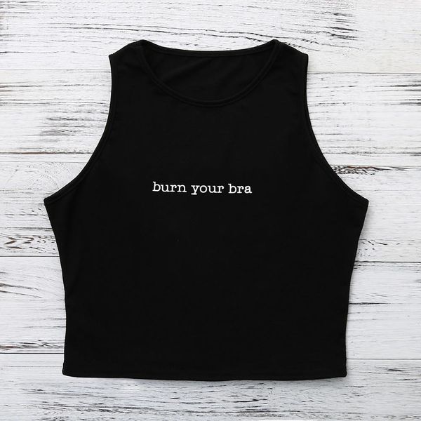 

snowshine ylw women burn your bra tank crop vest sleeveless solid blouse t shirt, White