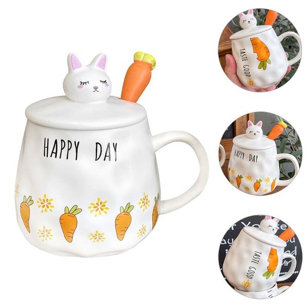 

mugs ceramic mug cup creative cartoon with lid and spoon (random)