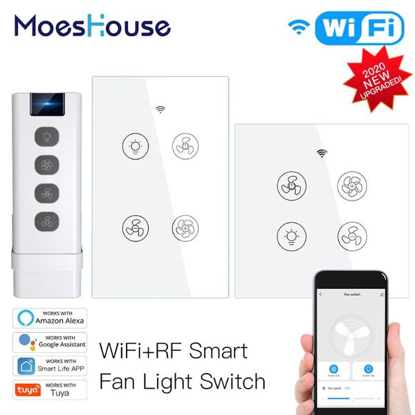 

smart home control wifi rf ceiling fan light 2/3 way life/tuya app remote speed alexa google compatible