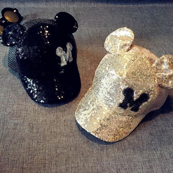 

lovely baby girls sequins  letter horn lace baseball caps children snapback mesh adjustable sun hats decoration, Blue;gray
