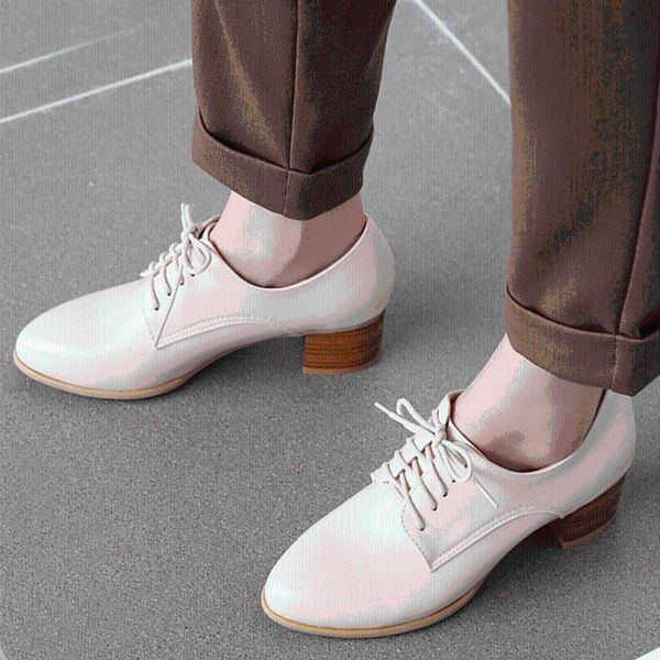 

dress shoes 2021 big size 43 square heels shoelaces vintage british style ladies pumps spring women casual female, Black