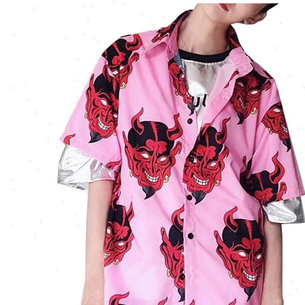 

harajuku fashion womens short sleeve printed button shirt casual summer female punk gothic loose shirt blouse s 2xl p3, White