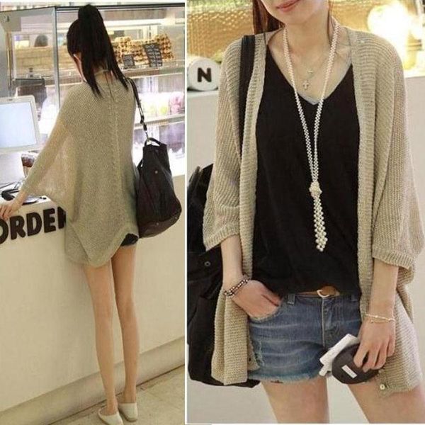 

women's sweaters knit a female, 2021 the spring and autumn period chic in long thin cardigan batwing coat, leisure jacket, White;black