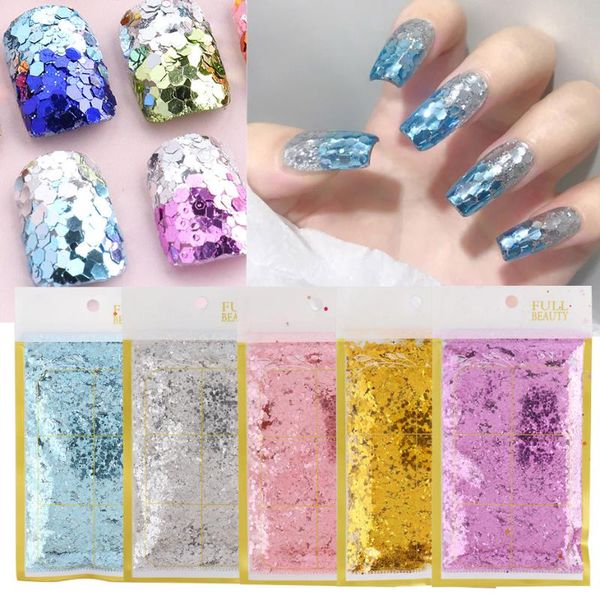

nail glitter 50g/pack mirror sparkly flakes mermaid paillette 3d art sequins shiny hexagon slices manicure decor sa1928, Silver;gold