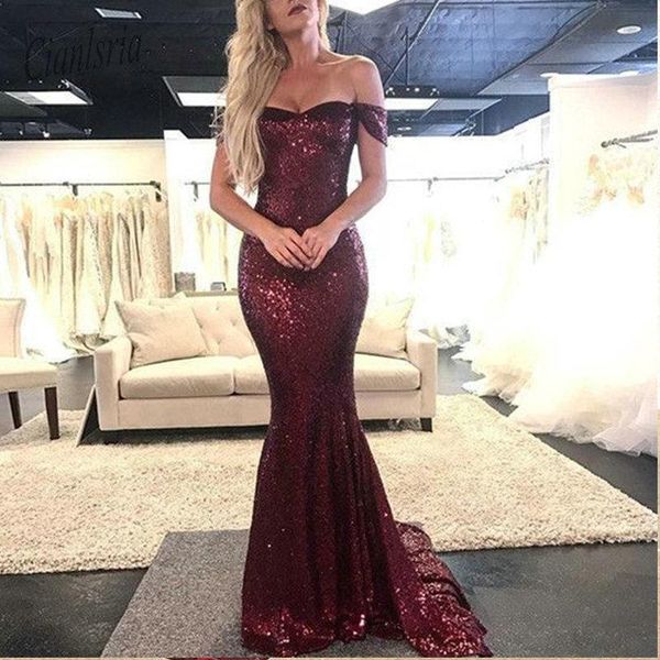 

party dresses design burgundy mermaid prom off shoulder sparkly sequined court train evening gowns formal, White;black