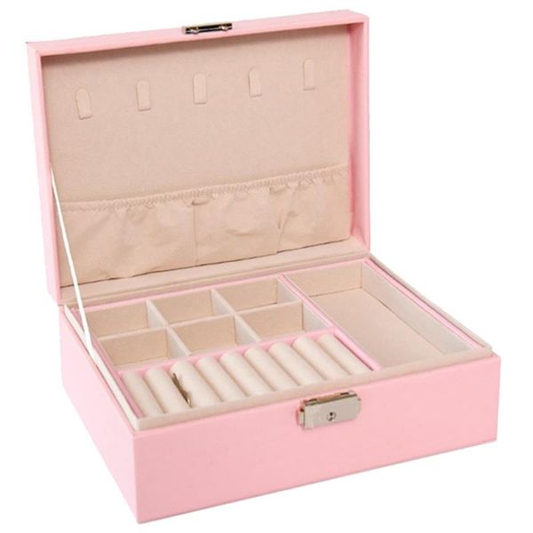 

jewelry pouches, bags watch pu leather storage box earrings ring display case double, Pink;blue