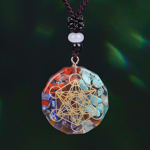 

pendant necklaces flower of life necklace natural stone chakra reiki healing energy generator emf radiation protection orgonite, Silver