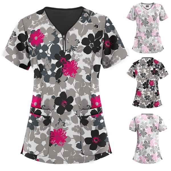 

nurse majestic women decorating on v flower print clown blusa uniform labor enclosure 9pg2, White;black