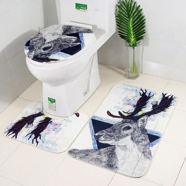 

bath mats elk creative printing bathroom shower room carpets rug anti-slip floor carpet for absorbent washable mat set