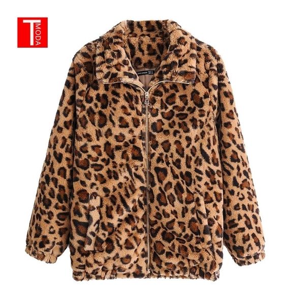 Donne inverno autunno vintage leopardo giacca femminile caldo stampa animalier top manica lunga in cotone cappotto vestiti modis manteau femme T200111