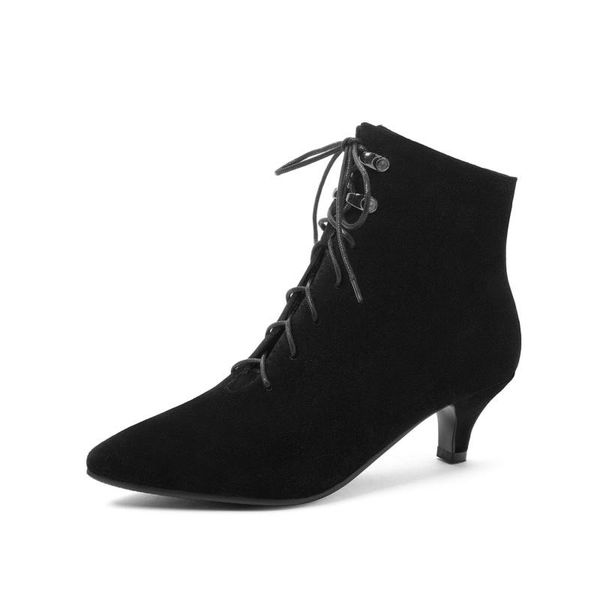 

boots oversized pointed lace up women shoes ankle for ladies woman winter, Black