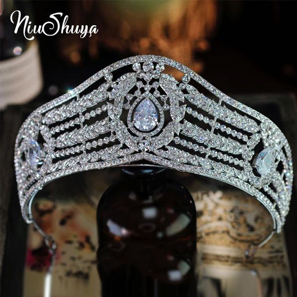 

hair clips & barrettes niushuya luxury rhinestone bridal crown cubic zircon wedding accessories fashion princess headdress, Golden;silver