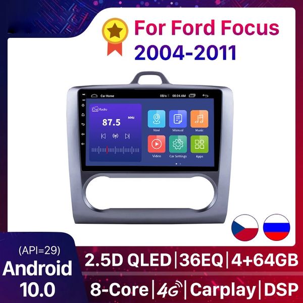 2 DIN voiture dvd 9 pouces Android 10.0 lecteur DSP GPS Navigation écran tactile Quad-core Radio pour 2004-2011 Ford Focus Exi AT