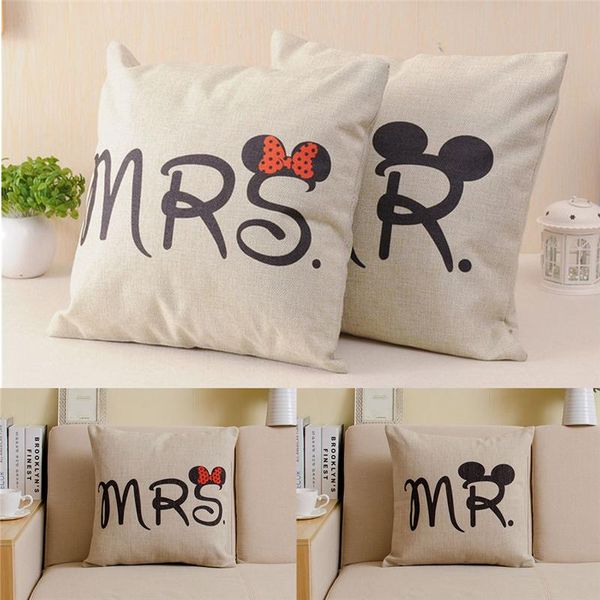 

cushion/decorative pillow cushion cover cotton linen case sofa waist throw couch car ded home decor mr & mrs mouse pillowcase chair covers